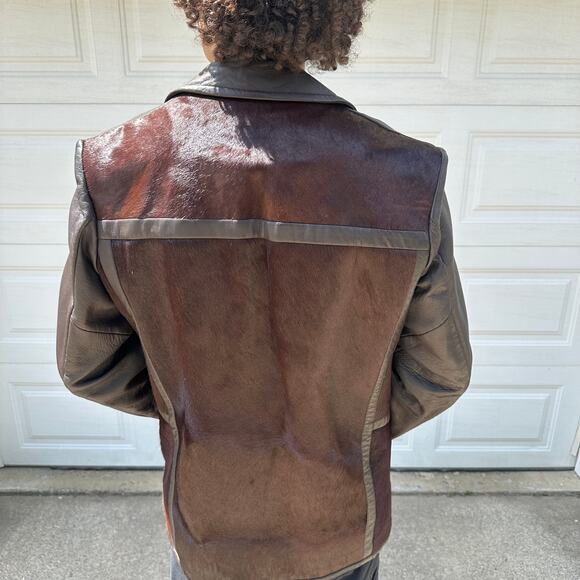 Vintage 70s Men's A Robert Lewis Idea Cowhair Leather Button Up Jacket Size 40 - Picture 3 of 7